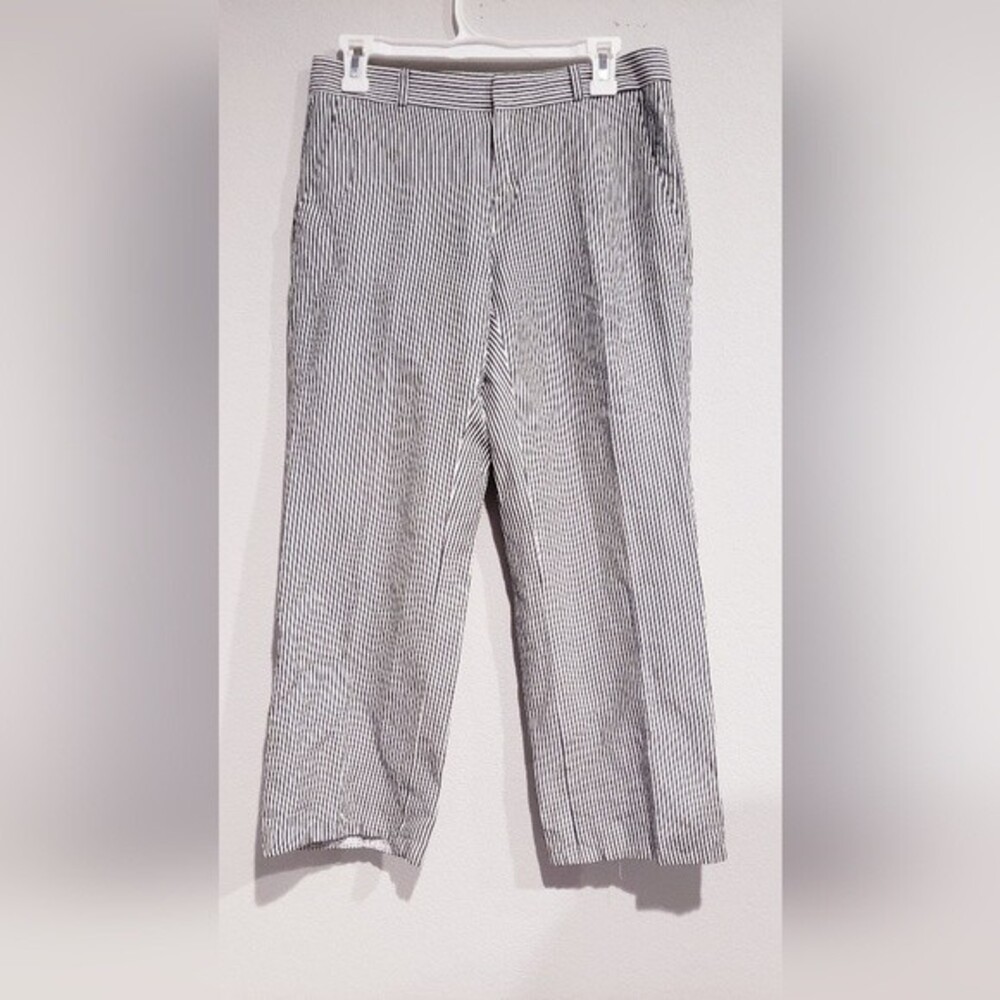 Banana Republic Logan Linen St whit/blue striped cropped pants in size 2